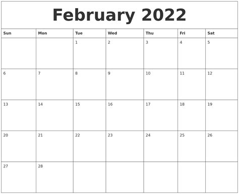 Printable Feb 2022 Calendar